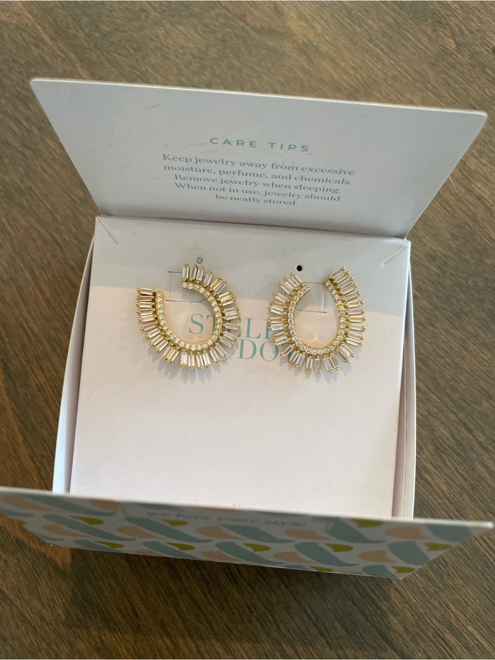 Stella & Dot Gold and Clear Baguette Hoop Earrings